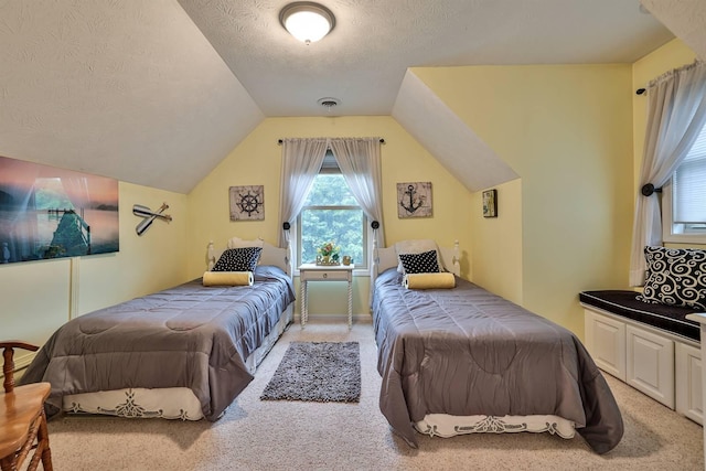 445 Elk Lake Resort Rd Unit 882, Owenton, KY 40359 - bedroom with light carpet, a textured ceiling, and lofted ceiling