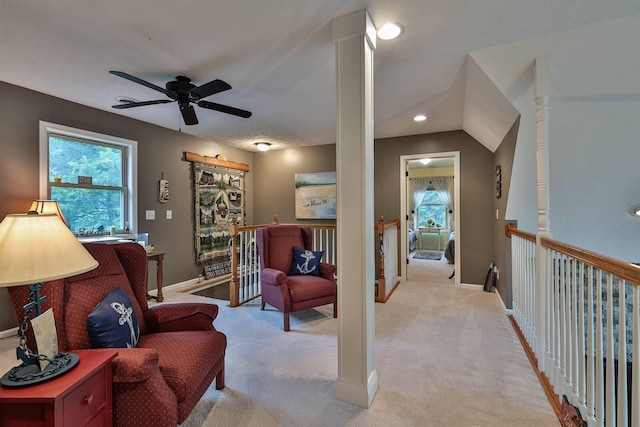 445 Elk Lake Resort Rd Unit 882, Owenton, KY 40359 - living area with plenty of natural light, a ceiling fan, light colored carpet, baseboards, and recessed lighting