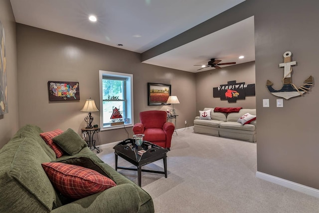 445 Elk Lake Resort Rd Unit 882, Owenton, KY 40359 - living area with carpet, baseboards, a ceiling fan, and recessed lighting