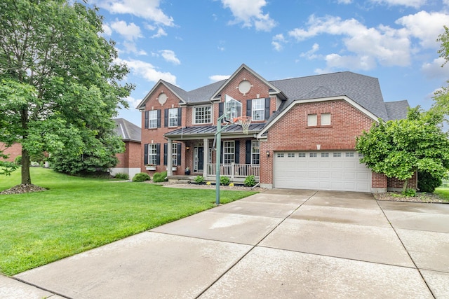8394 Saint Louis Blvd, Union, KY 41091 - view of front of home with a porch, brick siding, driveway, a front lawn, and a shingled roof