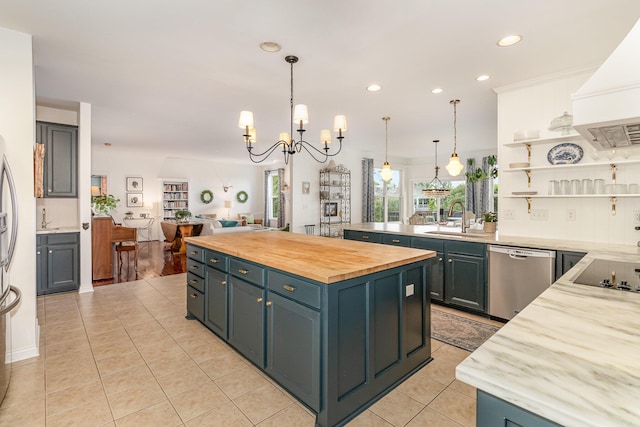 8394 Saint Louis Blvd, Union, KY 41091 - kitchen with dishwasher, a sink, premium range hood, a center island, and light tile patterned floors