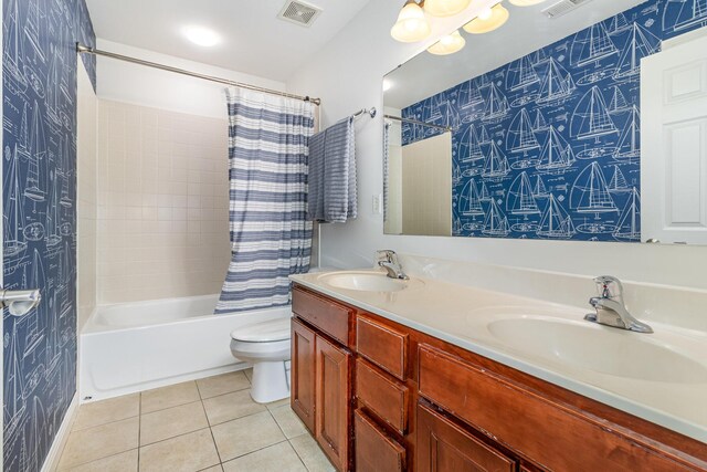 8394 Saint Louis Blvd, Union, KY 41091 - bathroom featuring shower / bath combo with shower curtain, toilet, tile patterned floors, and double vanity