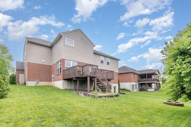 8394 Saint Louis Blvd, Union, KY 41091 - back of house with stairway, brick siding, a deck, and a yard