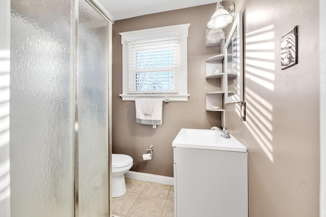 615 Highland Pike, Covington, KY 41014 - bathroom featuring vanity, tile patterned floors, a stall shower, toilet, and baseboards