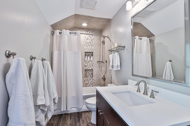 721 Dudley Rd, Edgewood, KY 41017 - full bath with toilet, vanity, wood finished floors, and shower / bath combination with curtain