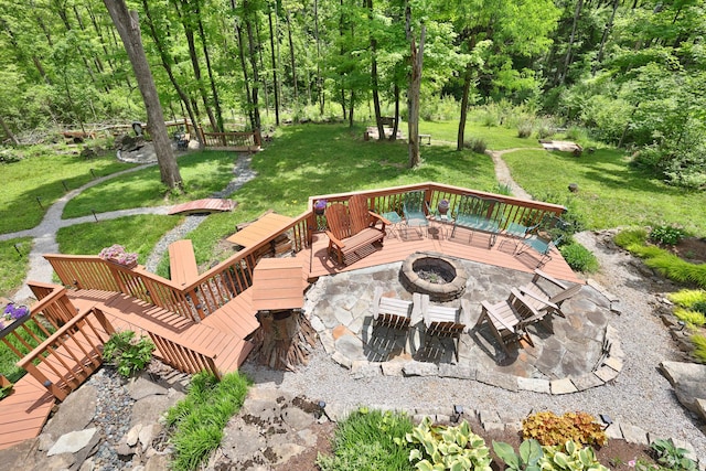 721 Dudley Rd, Edgewood, KY 41017 - wooden deck featuring an outdoor fire pit and a yard
