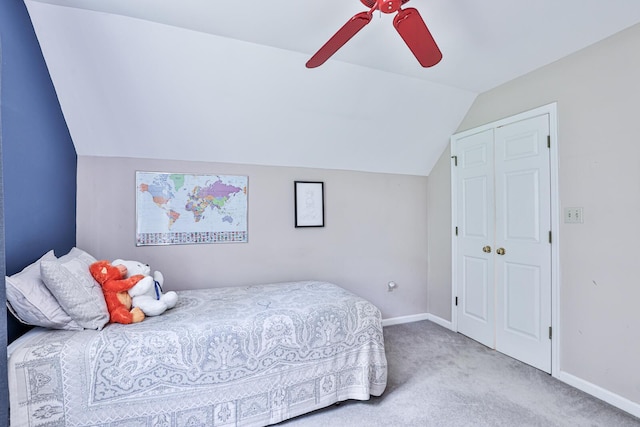 721 Dudley Rd, Edgewood, KY 41017 - carpeted bedroom with lofted ceiling, a closet, baseboards, and a ceiling fan