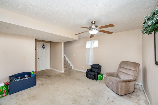 92 High St, Walton, KY 41094 - unfurnished room featuring stairs, carpet flooring, a ceiling fan, baseboards, and a textured ceiling