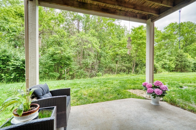 5913 Boulder Vw, Cold Spring, KY 41076 - view of grassy yard with a patio area and a forest view