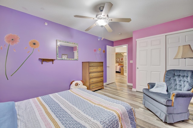 5913 Boulder Vw, Cold Spring, KY 41076 - bedroom with wood finished floors, a closet, a ceiling fan, and baseboards
