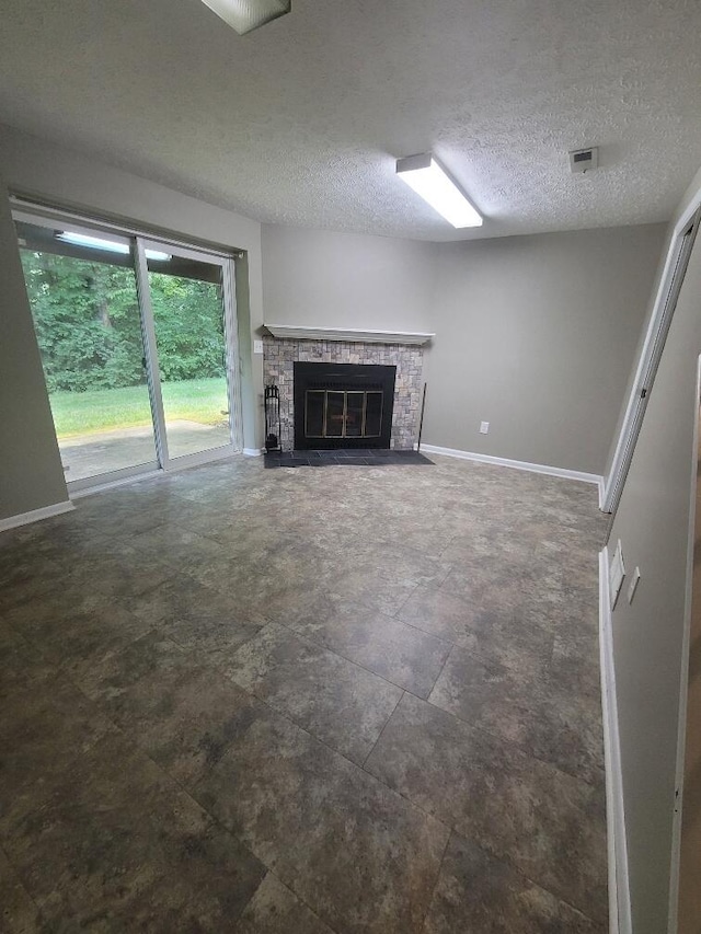 218 Shaker Heights Ln, Crestview Hills, KY 41017 - unfurnished living room with a fireplace with flush hearth and a textured ceiling