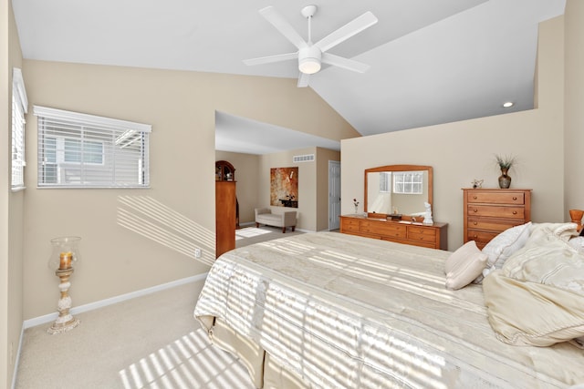 1622 Castle Hill Ln, Fort Wright, KY 41011 - bedroom with light colored carpet, vaulted ceiling, baseboards, and a ceiling fan