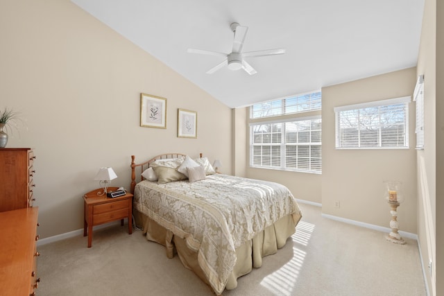 1622 Castle Hill Ln, Fort Wright, KY 41011 - bedroom with light carpet, multiple windows, lofted ceiling, baseboards, and ceiling fan