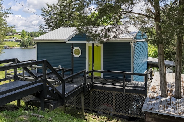 310 Greene Rd, Williamstown, KY 41097 - rear view of house featuring metal roof and a deck with water view