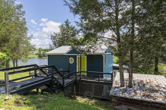 310 Greene Rd, Williamstown, KY 41097 - exterior space with a deck with water view and metal roof