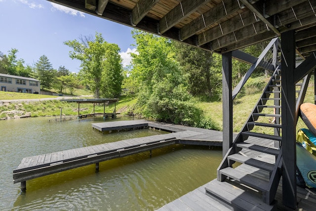 310 Greene Rd, Williamstown, KY 41097 - dock area with stairs, a water view, and view of wooded area