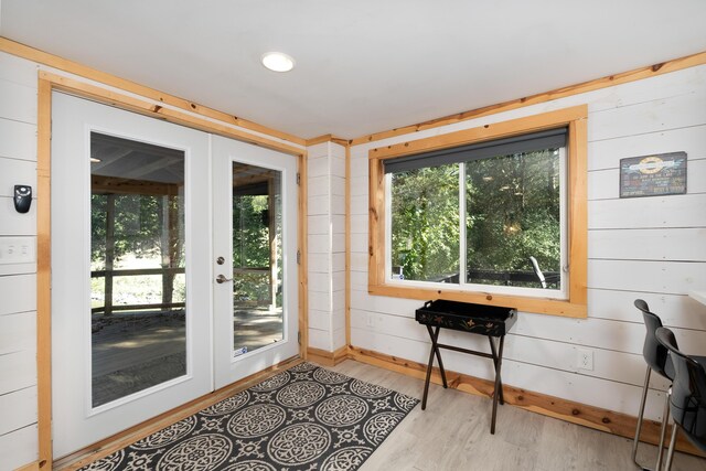 310 Greene Rd, Williamstown, KY 41097 - entryway featuring baseboards, wood finished floors, and wood walls