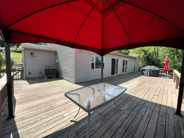 510 Jacob Dr, Williamstown, KY 41097 - wooden deck with a gazebo, central AC unit, outdoor dining space, and area for grilling