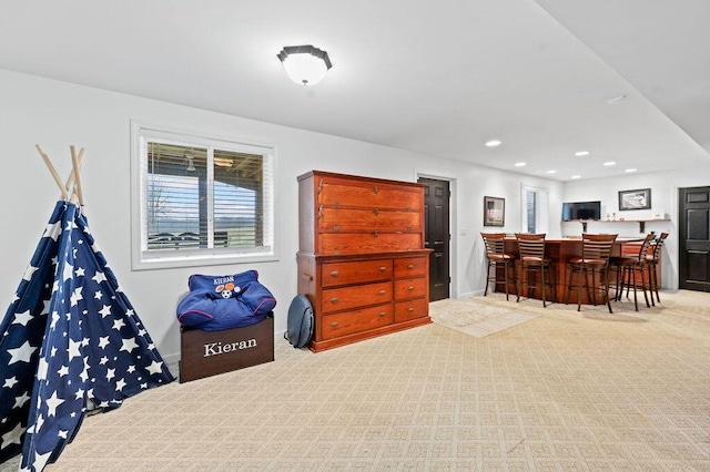 4800 Brewer Ln, Petersburg, KY 41080 - rec room with a dry bar, plenty of natural light, carpet floors, and recessed lighting
