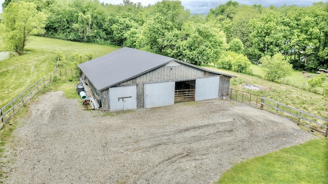 12085 Dickerson Rd, Walton, KY 41094 - detached garage with driveway and a forest view