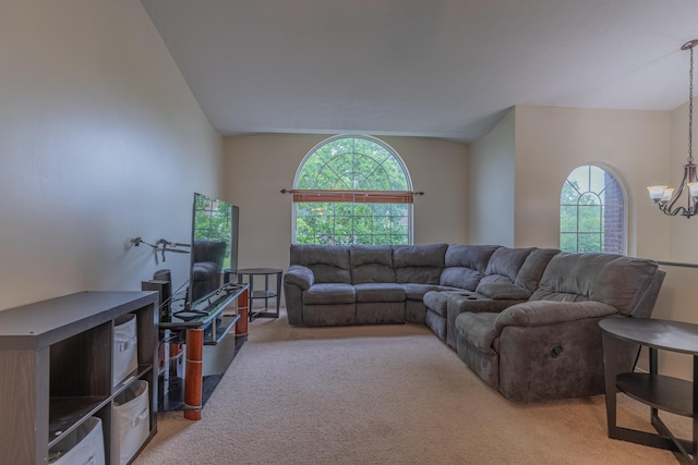 2780 Berwood Ln, Hebron, KY 41048 - living room featuring light colored carpet, a chandelier, and plenty of natural light