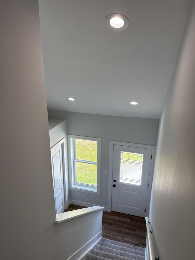 160 Saddlebrook Ln, Dry Ridge, KY 41035 - doorway to outside featuring dark wood finished floors and recessed lighting