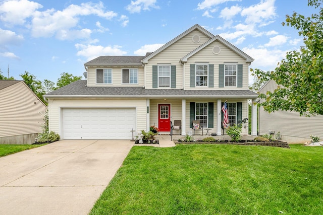 271 Macy Ct, Walton, KY 41094 - view of front of house featuring a porch, driveway, a front yard, and roof with shingles