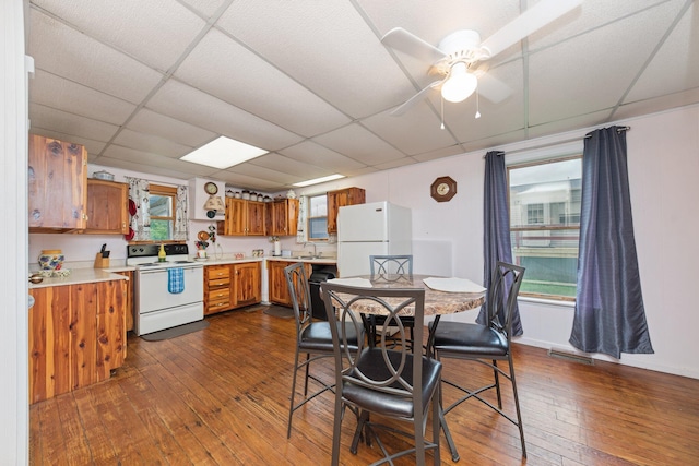 626 E 2nd St, Augusta, KY 41002 - kitchen featuring white appliances, a sink, brown cabinets, light countertops, and a paneled ceiling