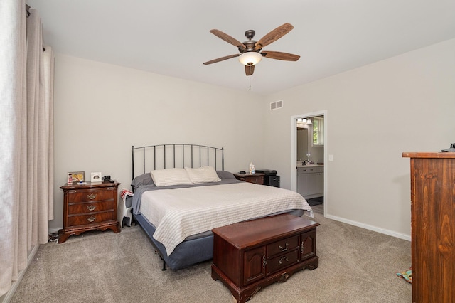 1500 Heathen Ridge Rd, Crittenden, KY 41030 - bedroom featuring light colored carpet, baseboards, ensuite bathroom, and a ceiling fan