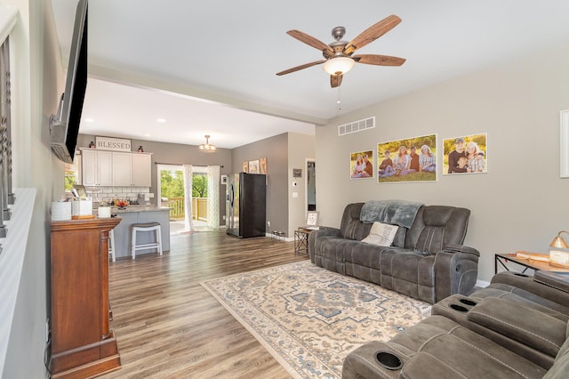 1500 Heathen Ridge Rd, Crittenden, KY 41030 - living area with a ceiling fan, light wood-type flooring, baseboards, and recessed lighting
