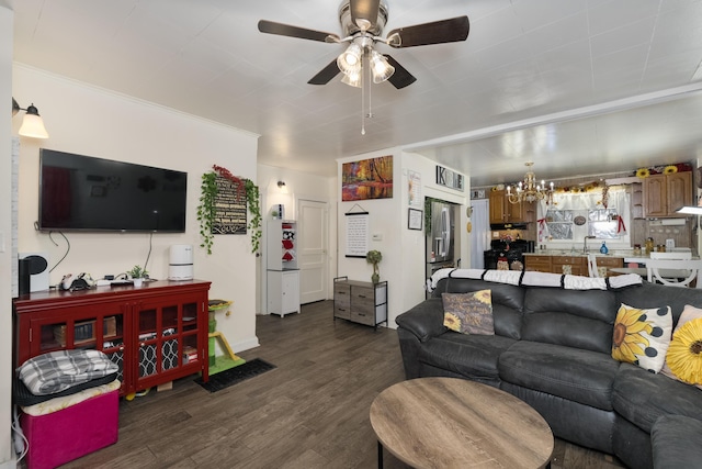 29 Locust St, Walton, KY 41094 - living room with ceiling fan, dark wood finished floors, and a chandelier