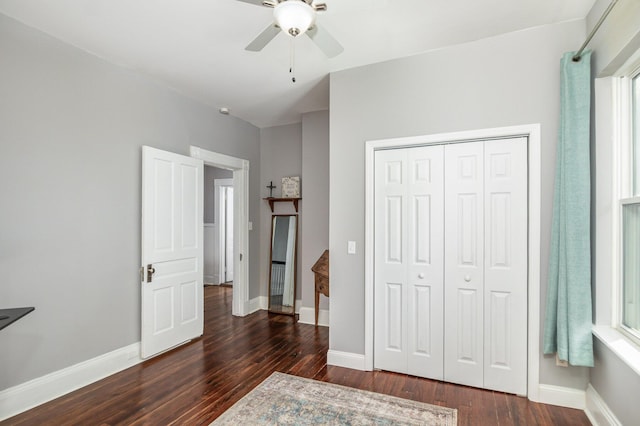 259 Van Voast Ave Unit 1, Bellevue, KY 41073 - bedroom featuring wood finished floors, a closet, baseboards, and a ceiling fan