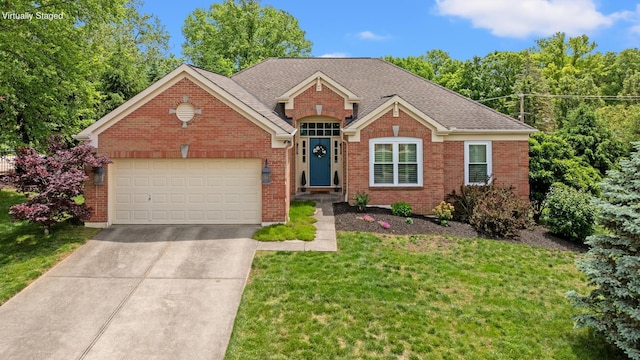 420 Glengarry Way, Fort Wright, KY 41011 - traditional-style home with an attached garage, driveway, brick siding, a front lawn, and a shingled roof