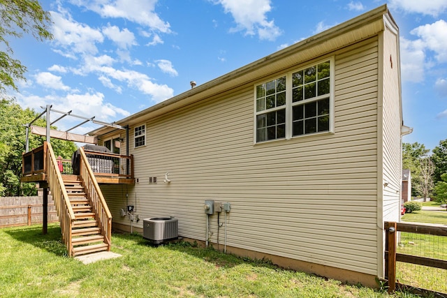 876 Virginiabradford Ct, Erlanger, KY 41018 - rear view of property with central air condition unit, stairway, and a deck