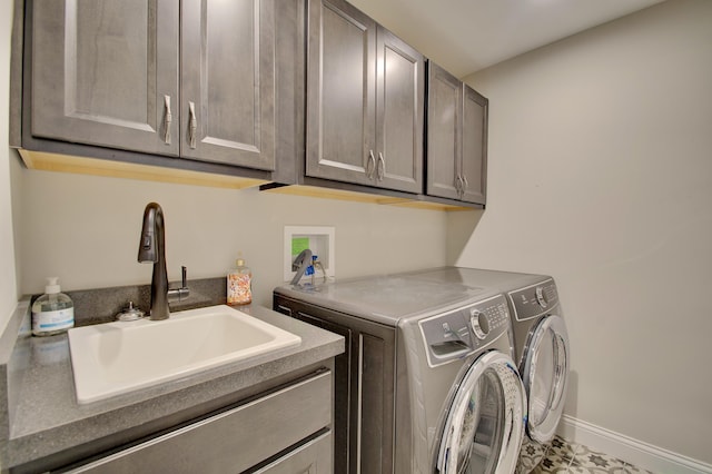 827 Iva Del Ct, Crescent Springs, KY 41017 - laundry area with cabinet space, washer and clothes dryer, and baseboards