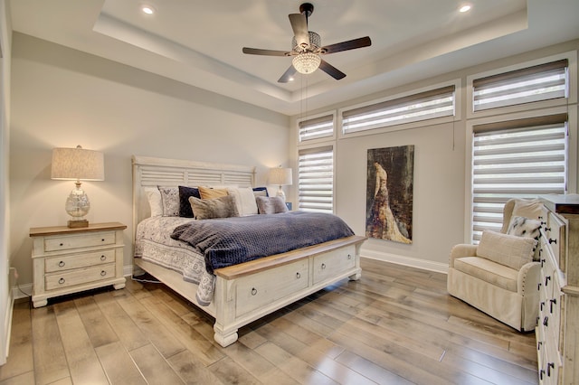 827 Iva Del Ct, Crescent Springs, KY 41017 - bedroom featuring a raised ceiling, recessed lighting, wood finished floors, baseboards, and ceiling fan