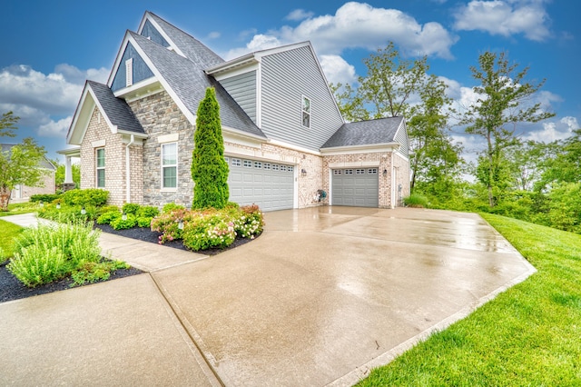 827 Iva Del Ct, Crescent Springs, KY 41017 - view of side of home with a garage, concrete driveway, a shingled roof, a lawn, and brick siding