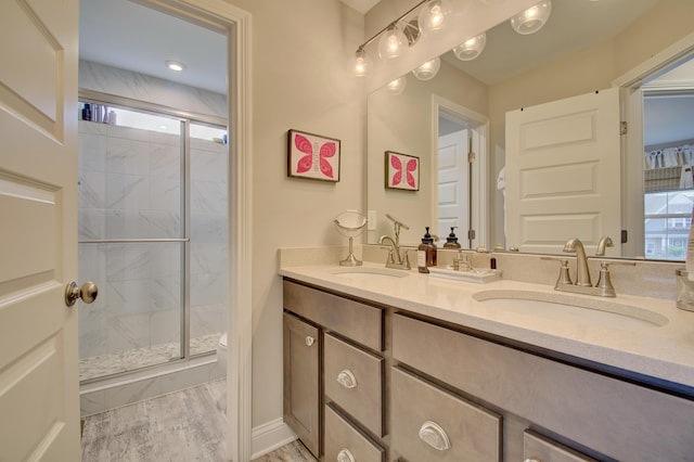 827 Iva Del Ct, Crescent Springs, KY 41017 - bathroom featuring double vanity, a marble finish shower, and toilet