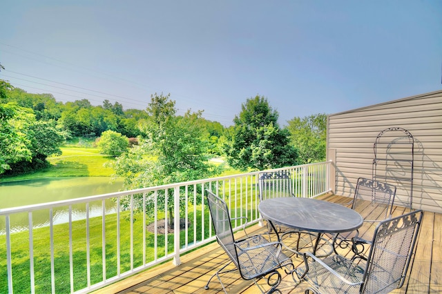 208 Misty Cove Way, Highland Heights, KY 41076 - wooden terrace with view of scattered trees, a water view, and a yard