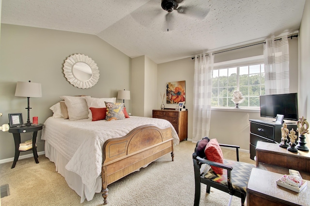 208 Misty Cove Way, Highland Heights, KY 41076 - bedroom featuring vaulted ceiling, light carpet, a textured ceiling, and a ceiling fan