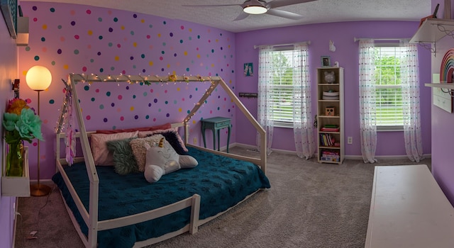 1496 Skye Dr, Independence, KY 41051 - bedroom featuring a textured ceiling, baseboards, carpet flooring, and ceiling fan