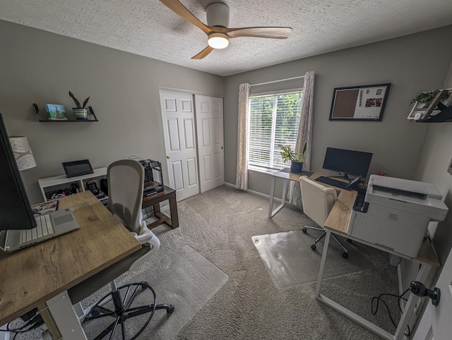1496 Skye Dr, Independence, KY 41051 - office space featuring a ceiling fan, carpet flooring, a textured ceiling, and baseboards