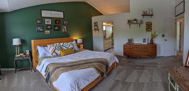 1496 Skye Dr, Independence, KY 41051 - bedroom featuring lofted ceiling, carpet, connected bathroom, and baseboards