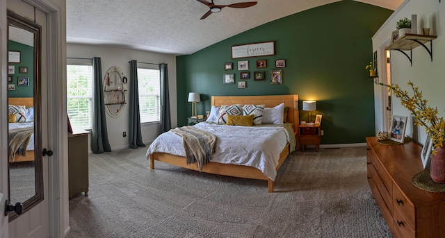 1496 Skye Dr, Independence, KY 41051 - bedroom with lofted ceiling, carpet flooring, a textured ceiling, a ceiling fan, and baseboards