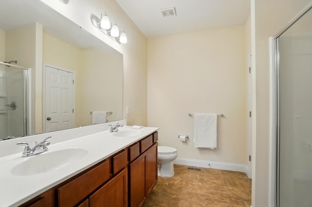 1344 Wilshire Ct, Union, KY 41091 - bathroom with an enclosed shower, double vanity, toilet, and baseboards