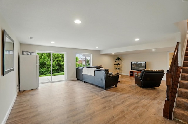 1344 Wilshire Ct, Union, KY 41091 - living area with stairs, light wood-style floors, recessed lighting, and baseboards