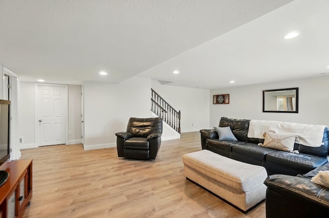 1344 Wilshire Ct, Union, KY 41091 - living room featuring stairs, light wood-type flooring, recessed lighting, and baseboards