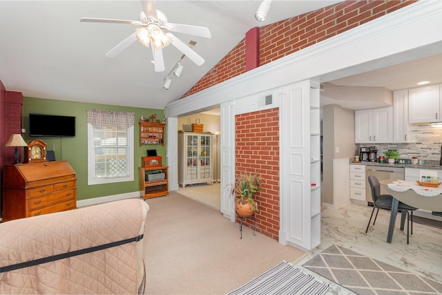 10 Juarez Cir, Covington, KY 41017 - bedroom with vaulted ceiling, rail lighting, and ceiling fan