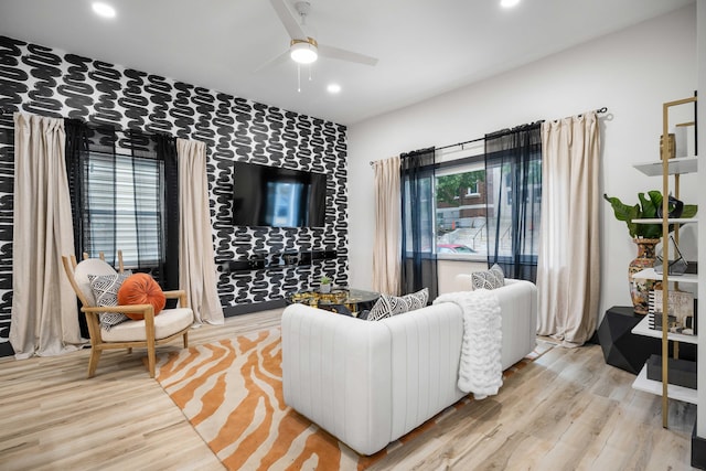 213 8th Ave, Dayton, KY 41074 - living area with a ceiling fan, wood finished floors, and recessed lighting