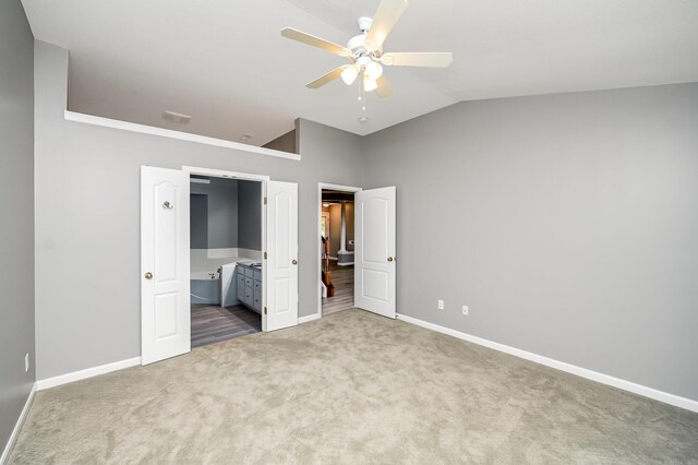 874 Borderlands Dr, Erlanger, KY 41018 - unfurnished bedroom featuring carpet flooring, lofted ceiling, baseboards, and ensuite bathroom